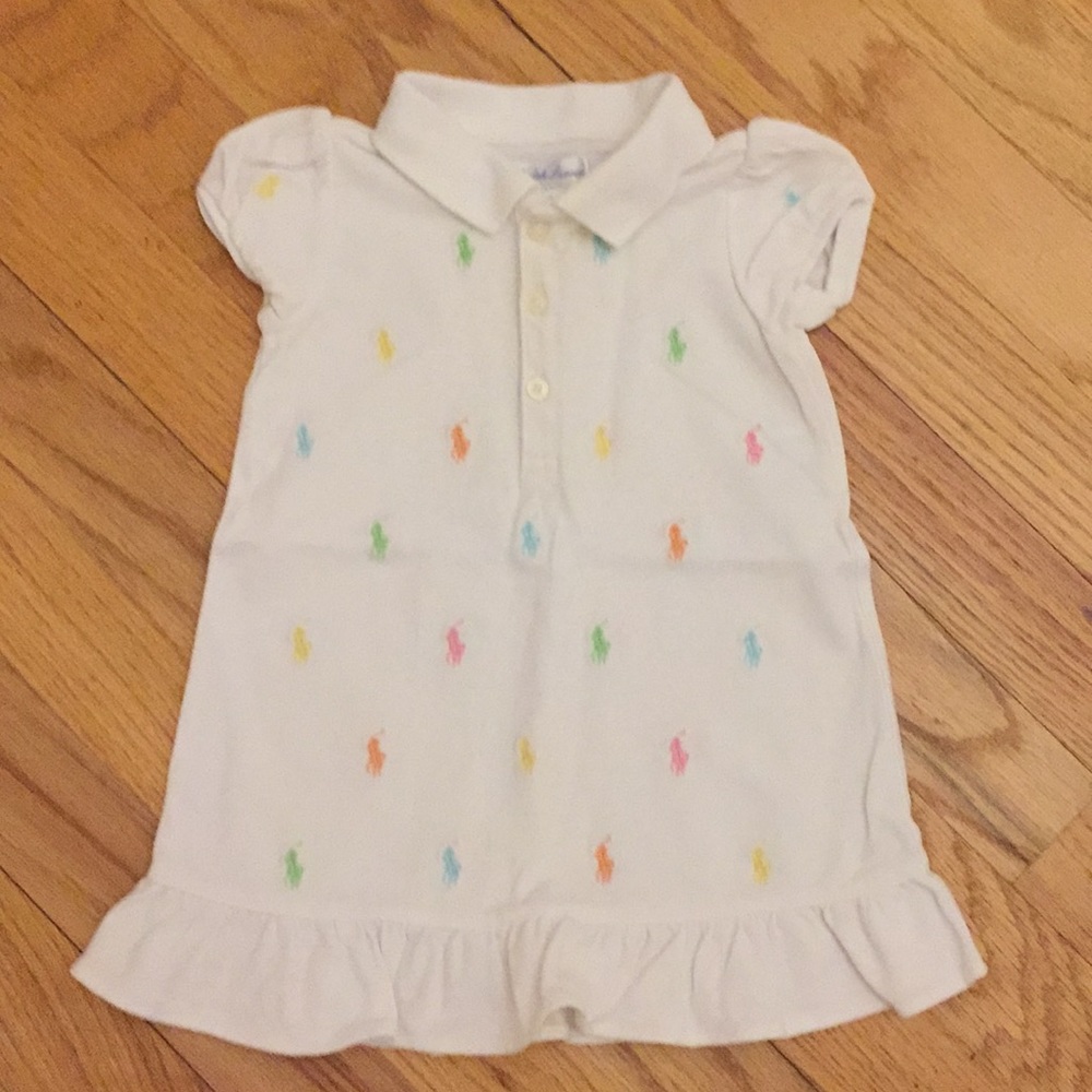 Ralph Lauren girls 6M wht polo dress w multi pony